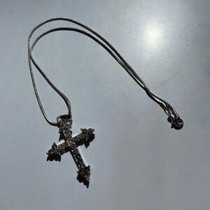 Cross necklace on silver look chain with pendant cross gemstone‎ look